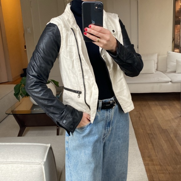 Rag & Bone cream jacket w leather arms - Picture 3 of 6